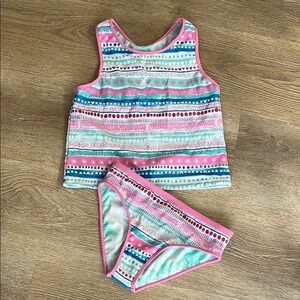 Eddie Bauer Girls 14/16 Reversible Tankini tie dye boho Swimsuit 2PC Bikini NWOT